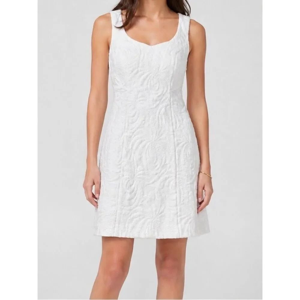 Lilly Pulitzer White Jacquard Sheath Dress Size 0 – Elegant Textured Floral Mini